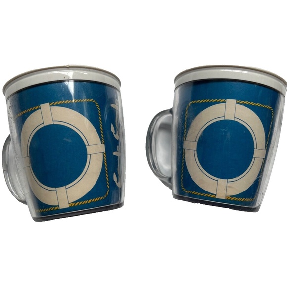 2 Vintage 1960’s THERMO-SERV NAUTICAL Drinkware Mugs Coffee Tea Thermal Blue - Picture 2 of 7